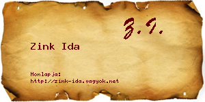 Zink Ida névjegykártya